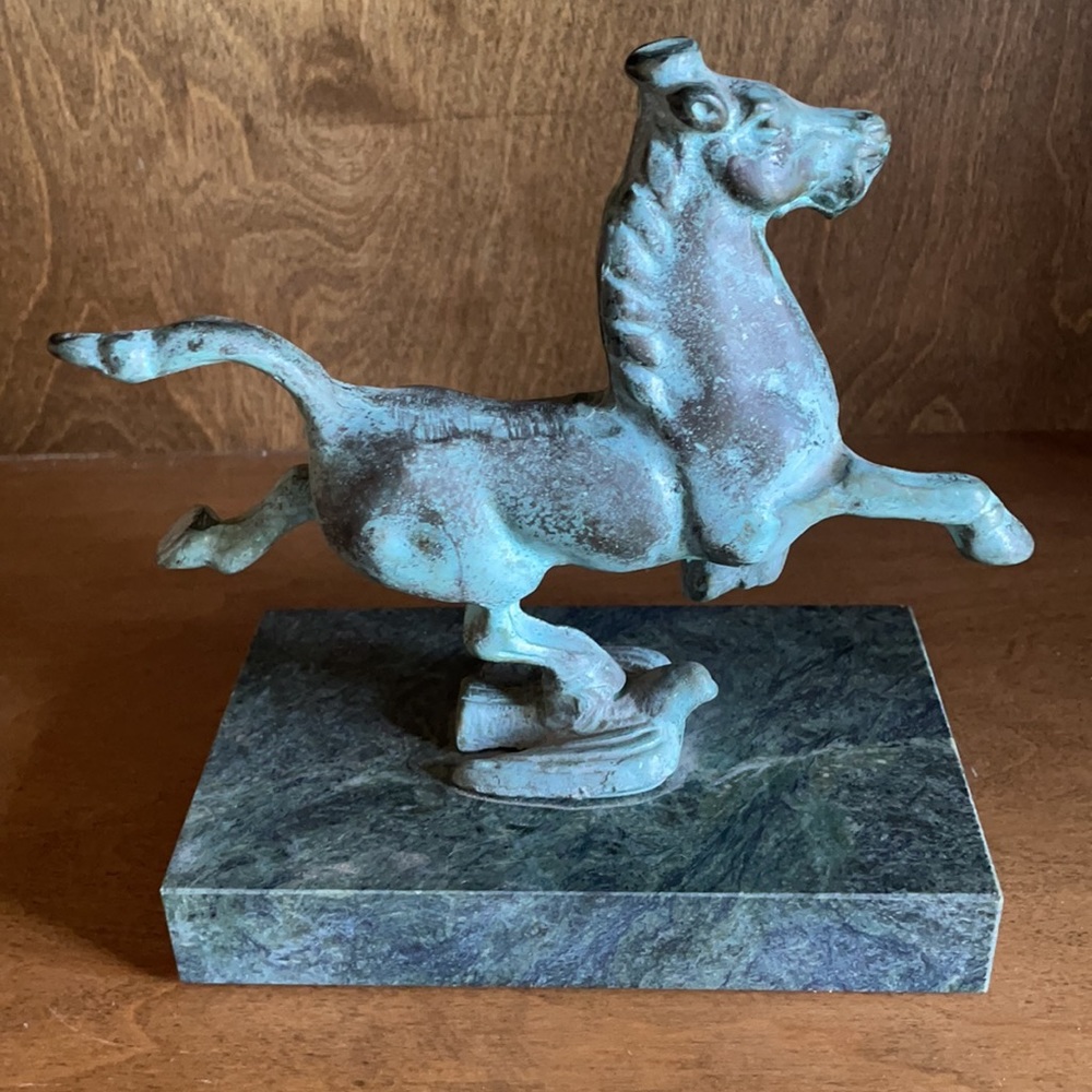 Bronze Running Horse Statue on Green Marble Base - Picture 2 of 10